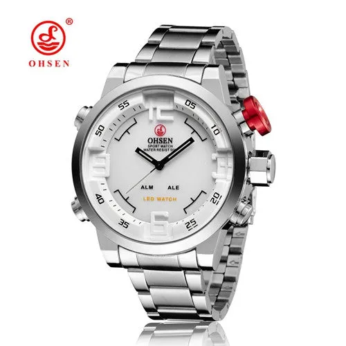 Original OHSEN Military Watches Men Sports Full Steel Quartz Watch Luxury Brand Waterproofed Diver Diving Watch Free Shipping