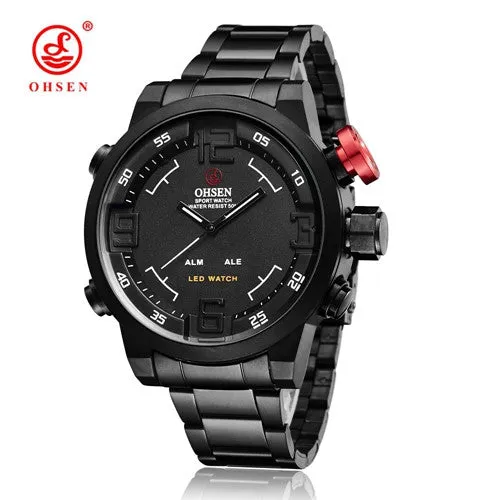 Original OHSEN Military Watches Men Sports Full Steel Quartz Watch Luxury Brand Waterproofed Diver Diving Watch Free Shipping