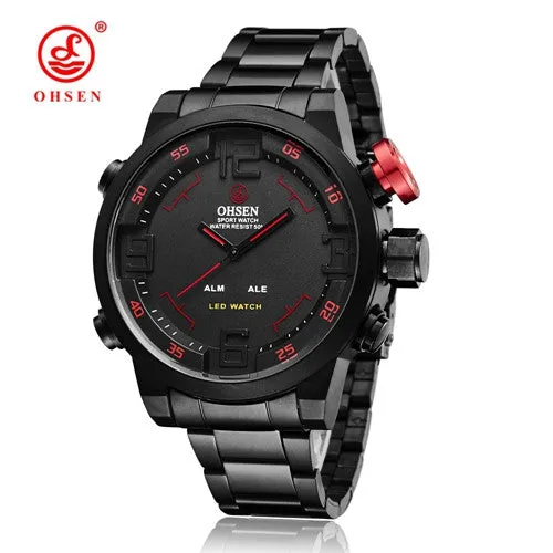 Original OHSEN Military Watches Men Sports Full Steel Quartz Watch Luxury Brand Waterproofed Diver Diving Watch Free Shipping