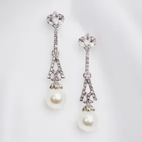 Pearl Drop Bridal Earrings: Eiffel Tower Style Crystal And Pearl Earrings