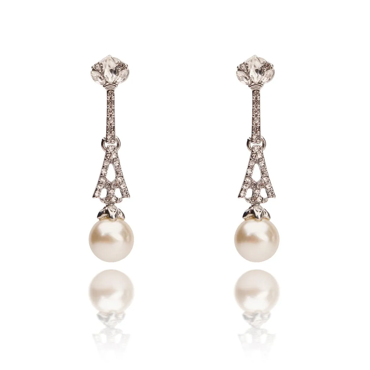 Pearl Drop Bridal Earrings: Eiffel Tower Style Crystal And Pearl Earrings