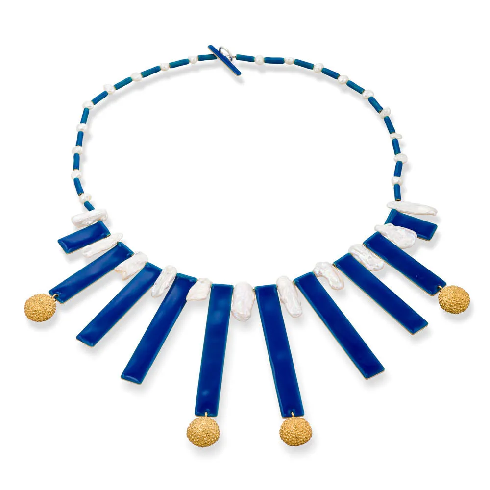 Shell symphony – necklace - blue enamel – silver 925 – gold plated