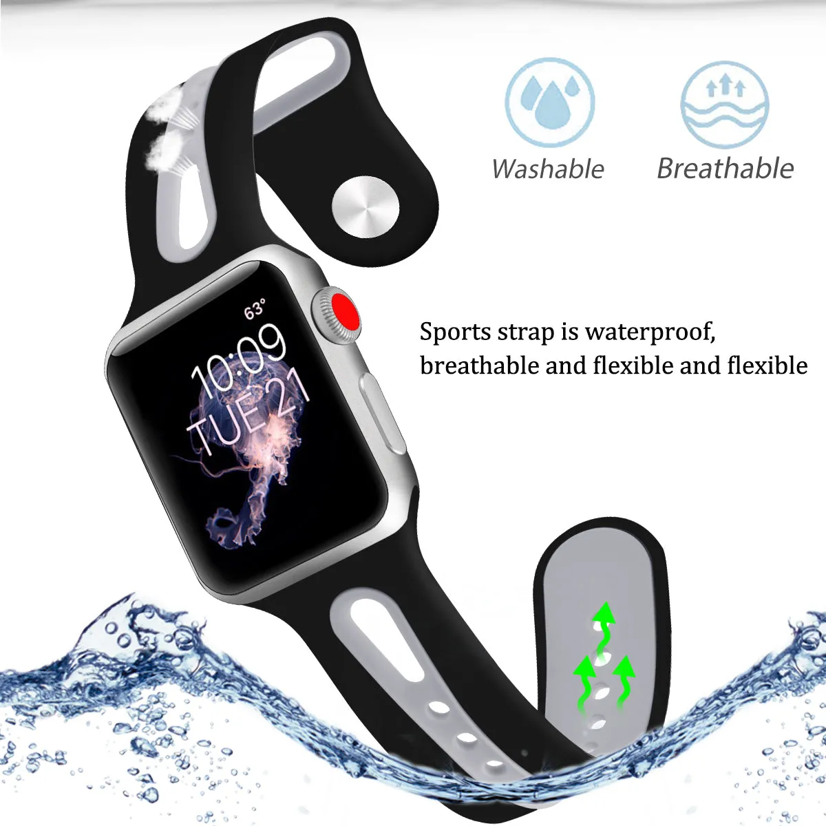 Sports Silicone Band for Apple Watch 38/40/41mm & 42/44/45mm