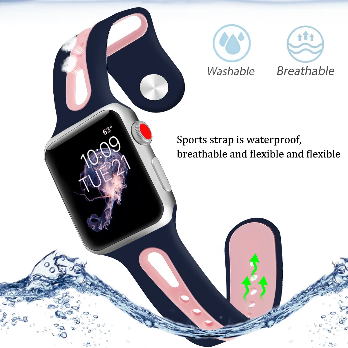 Sports Silicone Band for Apple Watch 38/40/41mm & 42/44/45mm