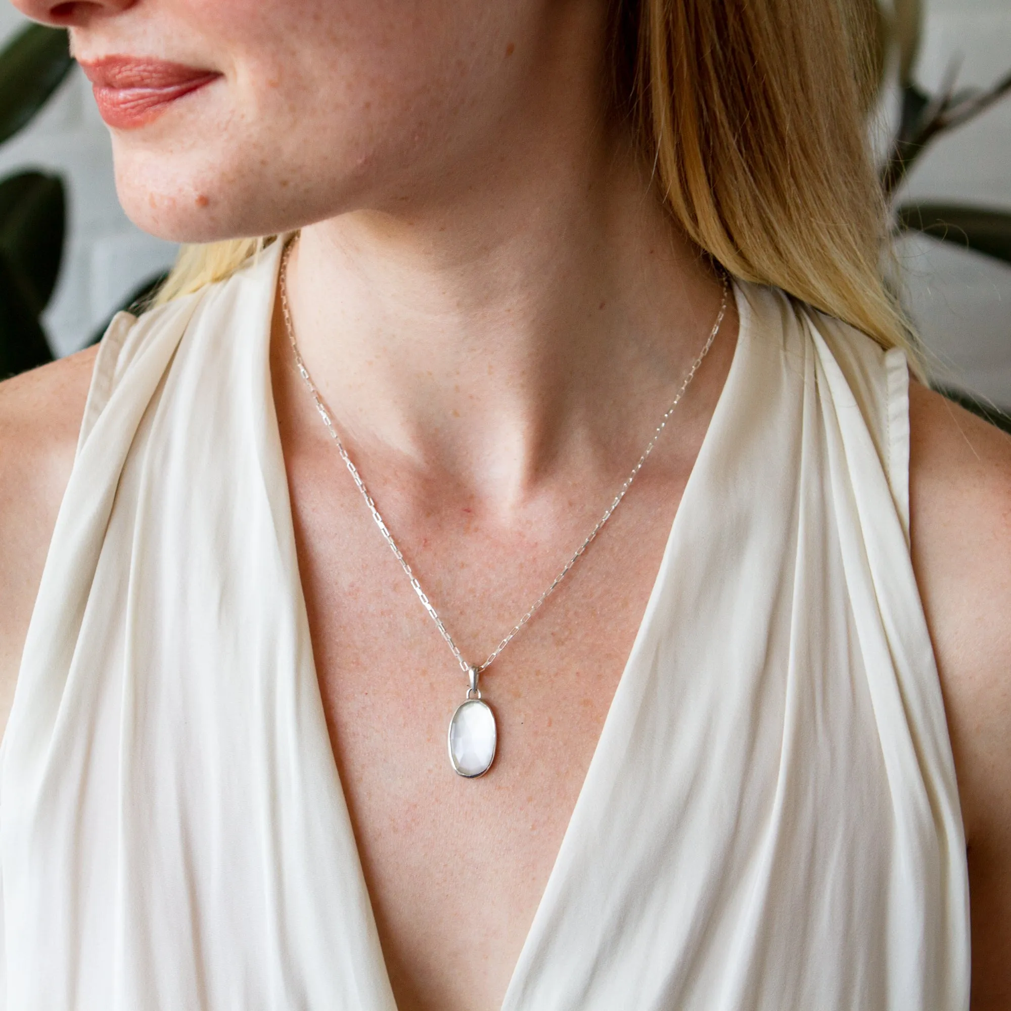 White Rose Cut Moonstone and Silver Bijou Pendant #3